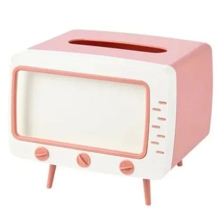 Eco Lounge Retro Tv Tasarımlı Telefon Tutucu Ve Peçetelik Pembe 19X16 Cm