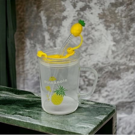 Eco Lounge Ananas Tasarımlı Cam Meşrubat Bardağı Pipetli 400 ml