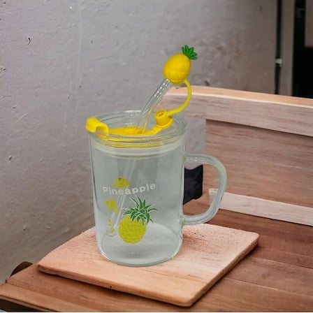 Eco Lounge Ananas Tasarımlı Cam Meşrubat Bardağı Pipetli 400 ml
