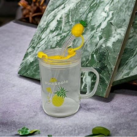 Eco Lounge Ananas Tasarımlı Cam Meşrubat Bardağı Pipetli 400 ml