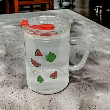 Eco Lounge Karpuz Desenli Kupa Bardak 400 ml Cam Pipetli Kapaklı