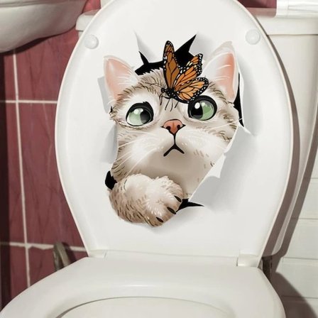 Eco Lounge 3D Kedi ve Kelebek Desenli Klozet Kapağı Stickerı
