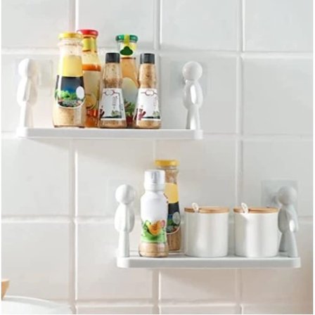 Eco Lounge İnsan Figürlü Duvar Rafı Beyaz Plastik Yapışkanlı Banyo ve Mutfak Düzenleyici