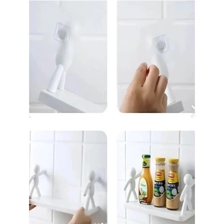 Eco Lounge İnsan Figürlü Duvar Rafı Beyaz Plastik Yapışkanlı Banyo ve Mutfak Düzenleyici