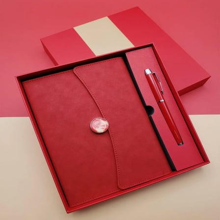 Eco Lounge Deri Defter ve Metal Roller Kalem Seti Kırmızı Hediyelik
