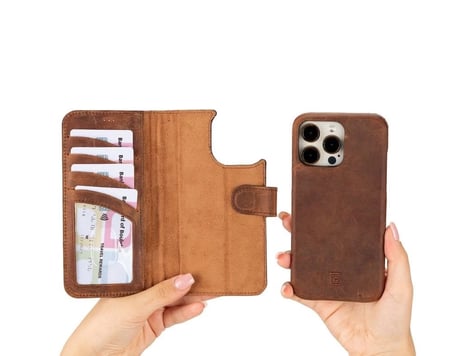 Eco Lounge Apple iPhone 15 Pro Uyumlu Deri Cüzdanlı Kılıf RFID Korumalı