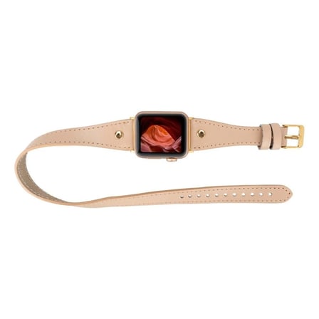 Eco Lounge Apple Watch Uyumlu Deri Kordon Krem 42-44-45mm Slim