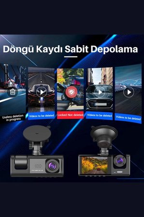 Eco Lounge 3 Kameralı 1080p Araç İçi Kamera Lcd Ekranlı Gece Görüşlü G-Sensör Geri Görüşlü