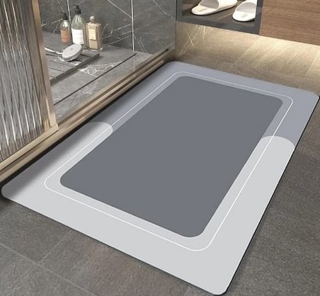 Eco Lounge Dikdörtgen Nappa Deri Banyo Paspası 38x58 cm Gri Kaymaz Taban