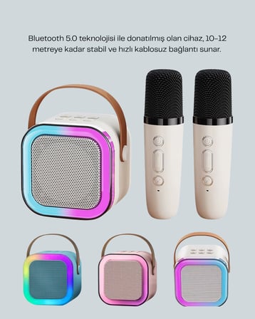 Taşınabilir Bluetooth Karaoke Hoparlör – 2400 mAh Batarya