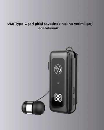 Bluetooth 5.2 Kablolu Makaralı Kulaklık | Dijital Ekran ve Titreşimli Bildirim