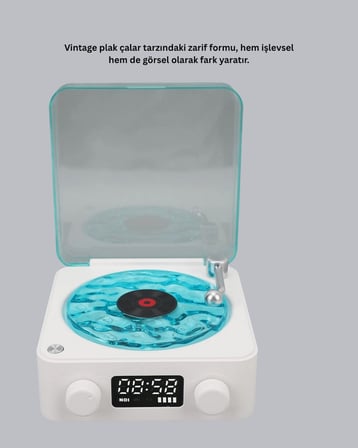 3-ü-1 Gece Işığı Bluetooth Hoparlör Dijital Saat Vintage Plak Çalar Tasarımlı