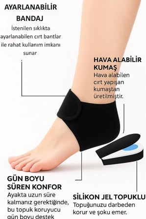 Eco Lounge Topuk Koruyucu Silikon Jel Destekli Ortopedik Ayarlanabilir 2'li Siyah