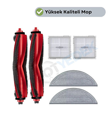 Roborock S8 Pro (Ultra Değil!) Uyumlu Fırça Hepa Filtre Mop Seti-6 Parça