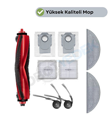 Roborock S8 Pro (Ultra Değil!) Uyumlu Ana Fırça, Hepa Filtre  Mop  Yan Fırça Toz Torbası Seti 9 Parç
