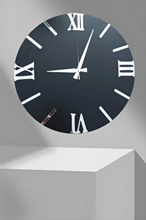 Roma Rakamlı Gümüş Renk Parlak Aynalı Pleksi Dekor Ahşap Mdf Duvar Dekorasyonu Saat