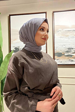 SAYRA Shawl Gri Çıtçıtlı Hazır Şal