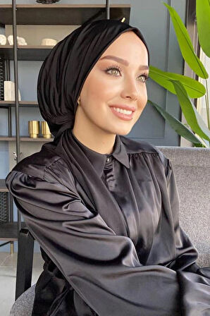 Sayra Shawl Siyah İthal Kumaş Çıtçıtlı Şal
