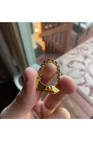 Mini Saat Yüzük, Parmak Saat, Minik Yüzük Saat, Altın - Pembe Kare Mini Saat Yüzük