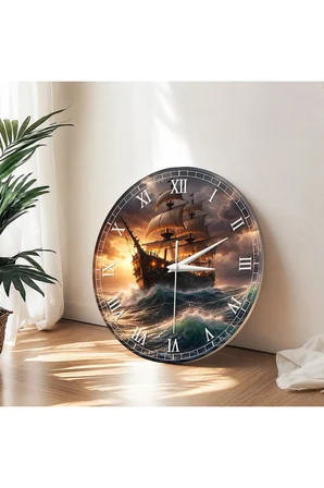 KORSAN GEMİ Temalı Dekoratif Duvar Saati – 33 cm UV Baskılı MDF Duvar Saati