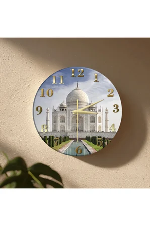 TAJ MAHAL Temalı Dekoratif Duvar Saati – 33 cm UV Baskılı MDF Duvar Saati