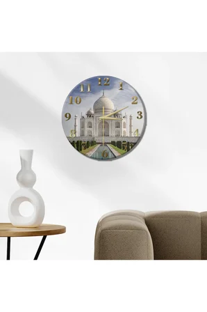 TAJ MAHAL Temalı Dekoratif Duvar Saati – 33 cm UV Baskılı MDF Duvar Saati