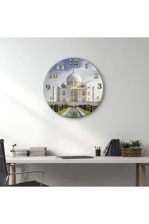 TAJ MAHAL Temalı Dekoratif Duvar Saati – 33 cm UV Baskılı MDF Duvar Saati
