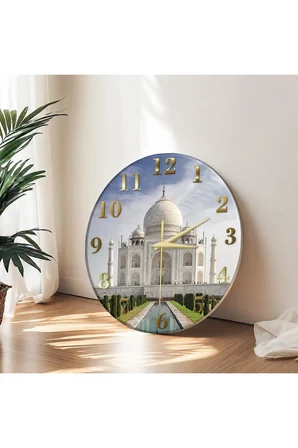 TAJ MAHAL Temalı Dekoratif Duvar Saati – 33 cm UV Baskılı MDF Duvar Saati