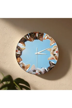 KEDİ Temalı Dekoratif Duvar Saati – 33 cm UV Baskılı MDF Duvar Saati