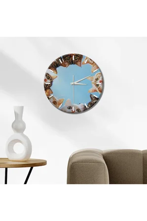 KEDİ Temalı Dekoratif Duvar Saati – 33 cm UV Baskılı MDF Duvar Saati