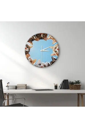 KEDİ Temalı Dekoratif Duvar Saati – 33 cm UV Baskılı MDF Duvar Saati