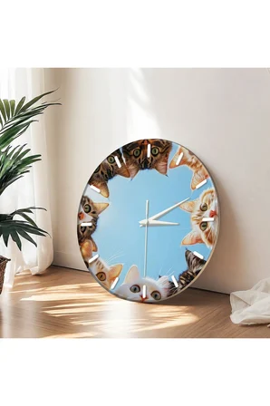 KEDİ Temalı Dekoratif Duvar Saati – 33 cm UV Baskılı MDF Duvar Saati
