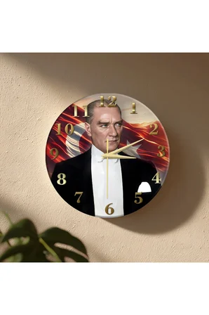 ATATÜRK Temalı Dekoratif Duvar Saati – 33 cm UV Baskılı MDF Duvar Saati
