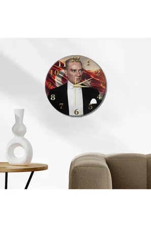 ATATÜRK Temalı Dekoratif Duvar Saati – 33 cm UV Baskılı MDF Duvar Saati
