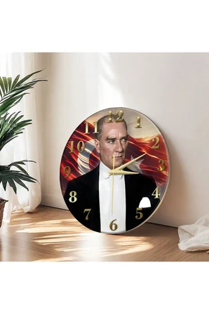 ATATÜRK Temalı Dekoratif Duvar Saati – 33 cm UV Baskılı MDF Duvar Saati