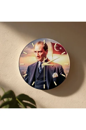 ATATÜRK Temalı Dekoratif Duvar Saati – 33 cm UV Baskılı MDF Duvar Saati