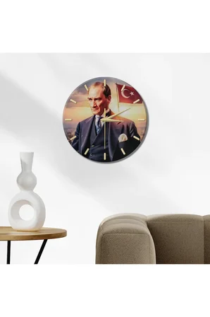 ATATÜRK Temalı Dekoratif Duvar Saati – 33 cm UV Baskılı MDF Duvar Saati