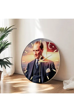ATATÜRK Temalı Dekoratif Duvar Saati – 33 cm UV Baskılı MDF Duvar Saati