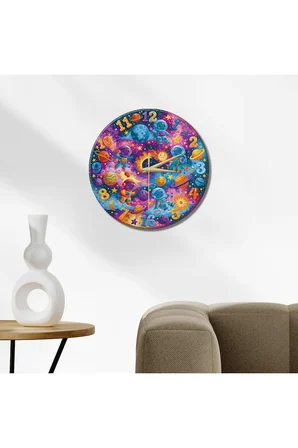 Çocuk Astronotlar Dekoratif Duvar Saati – 33 cm UV Baskılı MDF Duvar Saati
