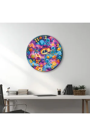 Çocuk Astronotlar Dekoratif Duvar Saati – 33 cm UV Baskılı MDF Duvar Saati