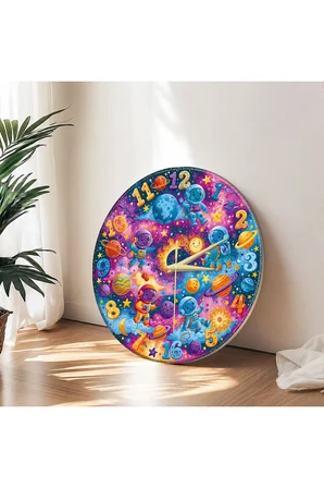 Çocuk Astronotlar Dekoratif Duvar Saati – 33 cm UV Baskılı MDF Duvar Saati