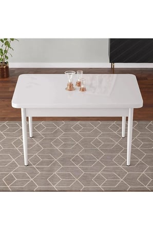 Tulca Serisi 70x110 Beyaz Mdf Mutfak Masası , Beyaz Metal Ayaklı