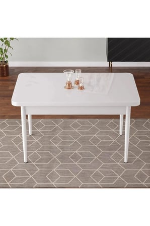 Tulca Serisi 70x110 Beyaz Mdf Mutfak Masası , Beyaz Metal Ayaklı