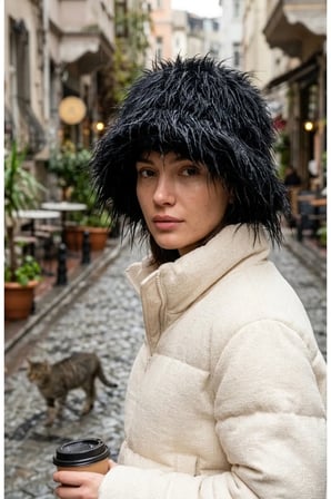 Kadın Beyaz Saçaklı Peluş Bucket Şapka Kışlık Suni Kürk Kova Şapka Yumuşak Dokulu Saçak Detaylı Tasarım Şapka