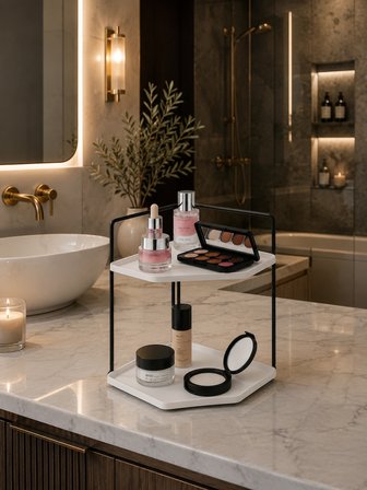 Takı Ve Makyaj Malzemesi Organizeri - 2 Katlı Banyo Kozmetik Takı Düzenleme Standı - Servislik Dekoratif 2 Katlı Raf 