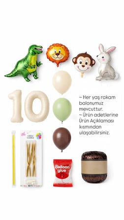 Erkek Çocuk Safari Hayvan Figürlü Konsept Doğum Günü Rakam Balonlu Yaş Seçenekli Mumlu Balon Seti