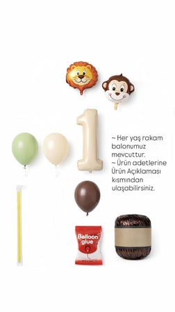 Erkek Çocuk Safari Hayvan Figürlü Konsept Doğum Günü Rakam Balonlu Yaş Seçenekli Mini Balon Seti