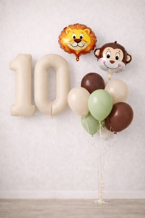 Erkek Çocuk Safari Hayvan Figürlü Konsept Doğum Günü Rakam Balonlu Yaş Seçenekli Mini Balon Seti