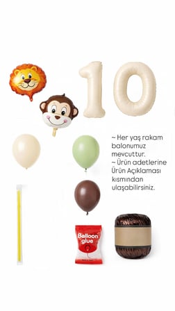 Erkek Çocuk Safari Hayvan Figürlü Konsept Doğum Günü Rakam Balonlu Yaş Seçenekli Mini Balon Seti