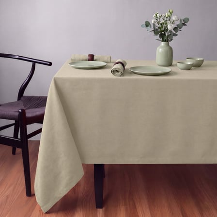 Gauze Fabric Design KADİFE DOKULU DERTSİZ MASA ÖRTÜSÜ, Safir Açık Bej